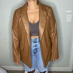 Brown leather blazer.